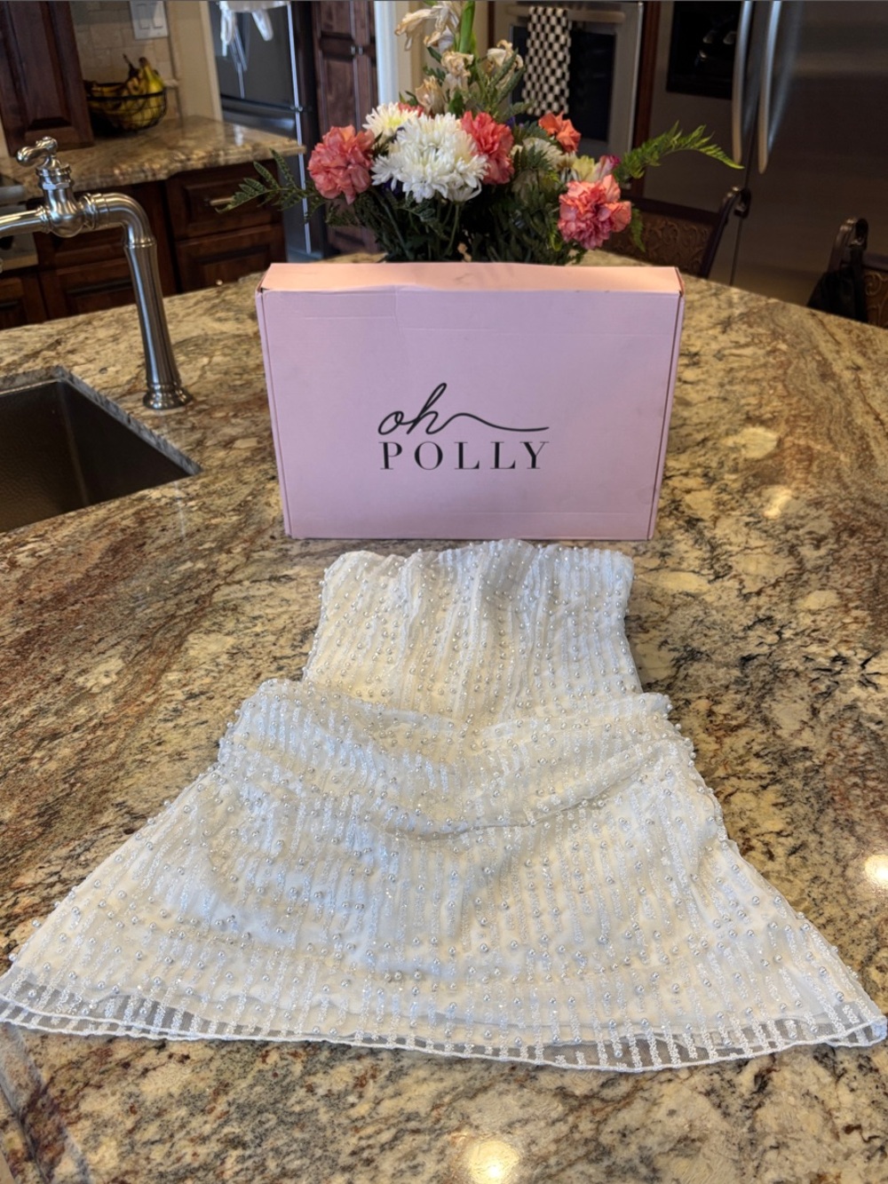 Oh Polly Ivory Sequin Strapless Mini Dress